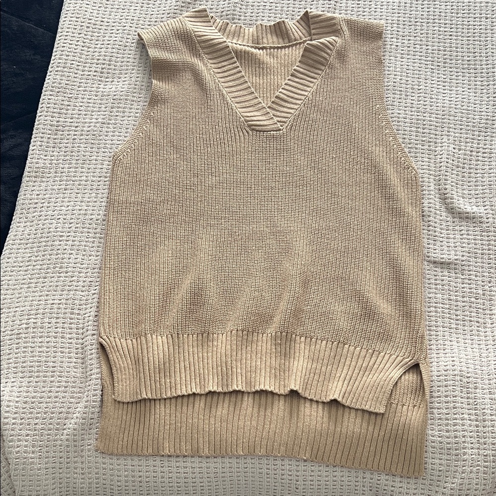 Sleeveless Tan Sweater Vest